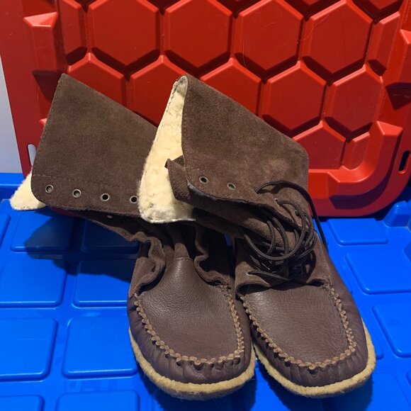 HANDCRAFTED LAURENTIAN CHIEF LEATHER SHEEPSKIN LINED BOOTS SIZE 10 - Picture 7 of 9